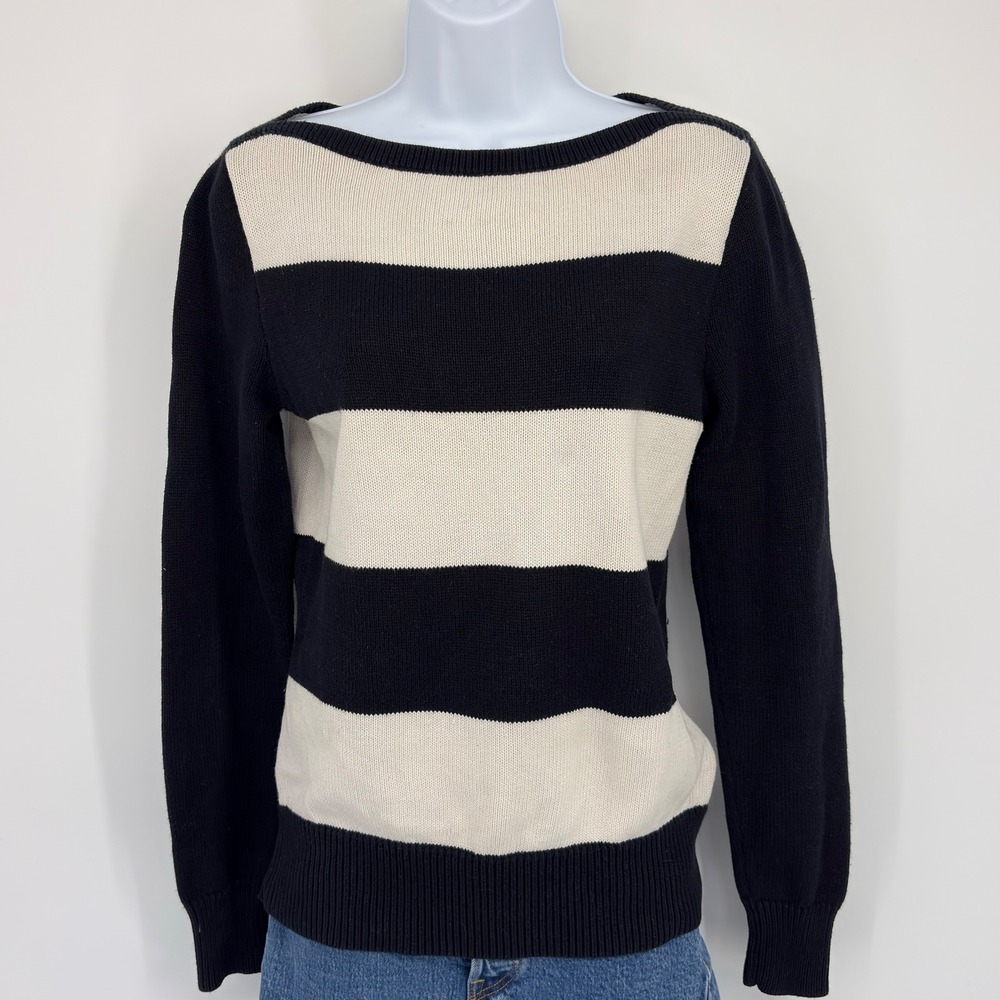 Lauren Ralph Lauren Striped Boat Neck Long Sleeve Top Women SM Nautical Coastal
